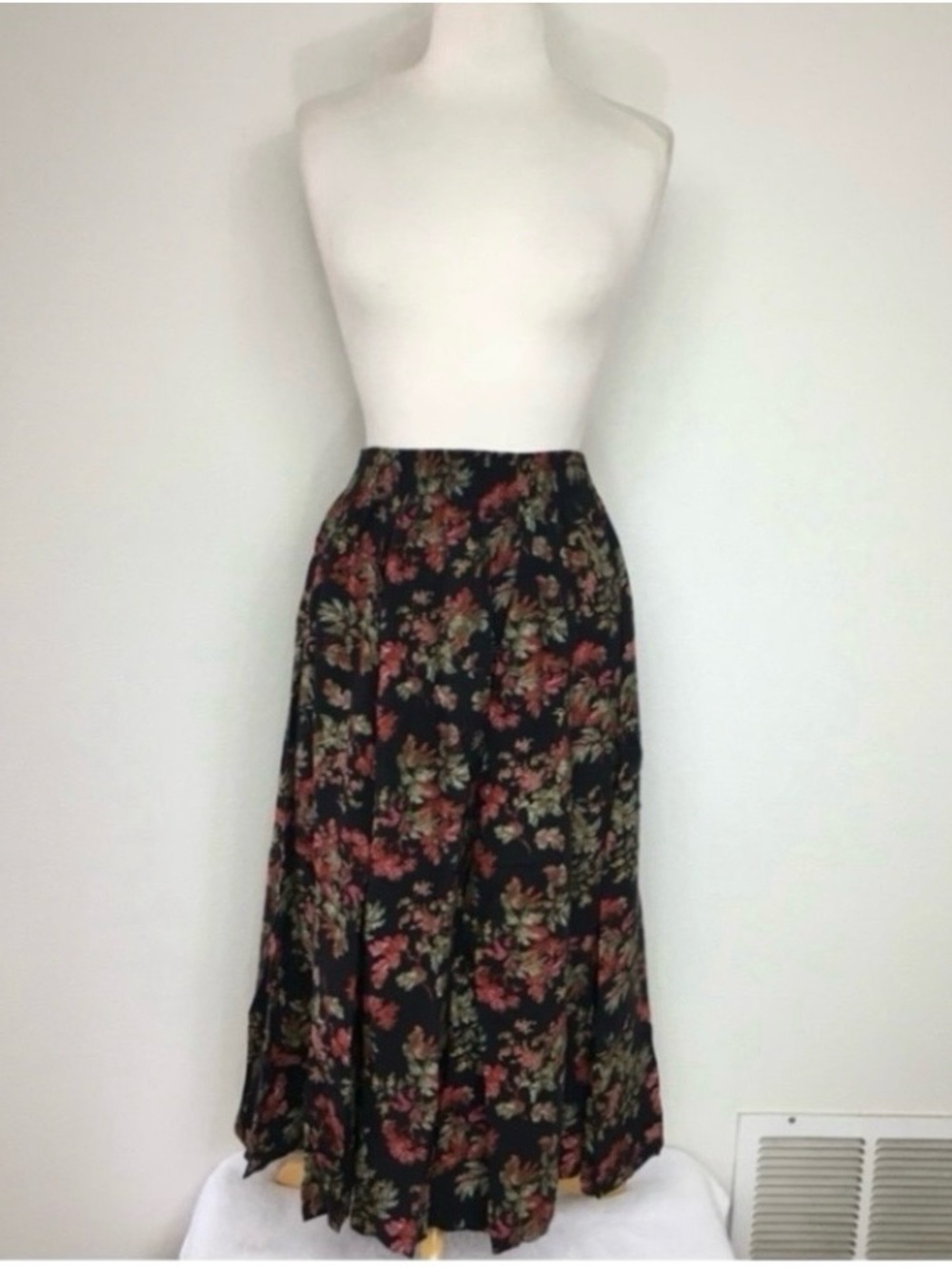 Vintage Laura Ashley Women's Floral Wool Mix Prairie Elastic Midi Skirt Size M